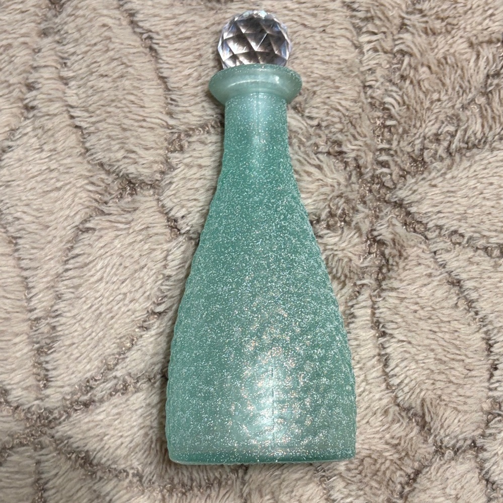 Aqua Glass Glitter Decorative Bottle Crystal top handpainted low shine no wash